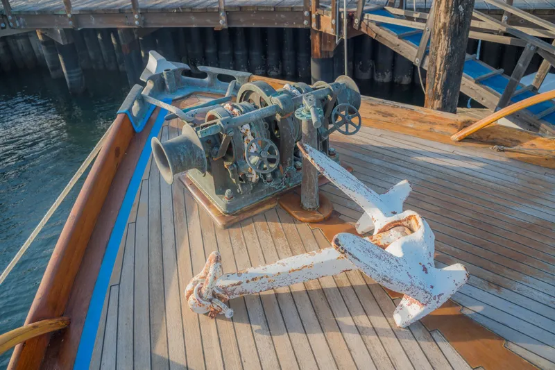 Slide: The Image of Vintage 1922 Blanchard Shipyard Custom boat deck with anchor and winch. - 12