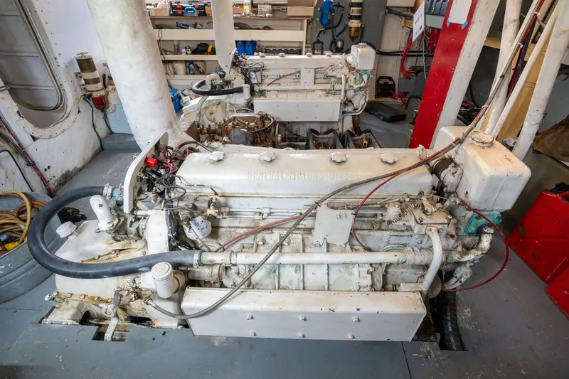 Slide: The Image of 1922 Blanchard Shipyard Custom engine room with vintage machinery and equipment. - 74