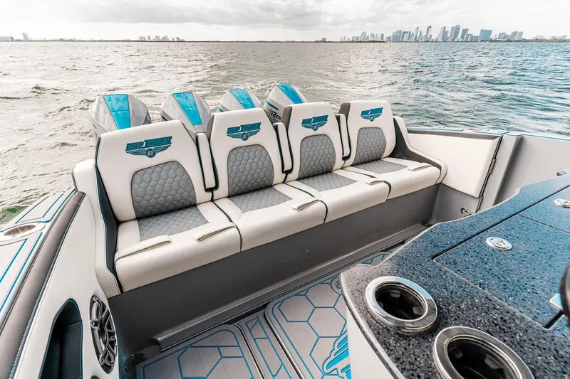 Slide: The Image of Manufacturer Provided Image: Luxury seating on 2025 Deep Impact 399 Cabin boat with ocean view. - 11