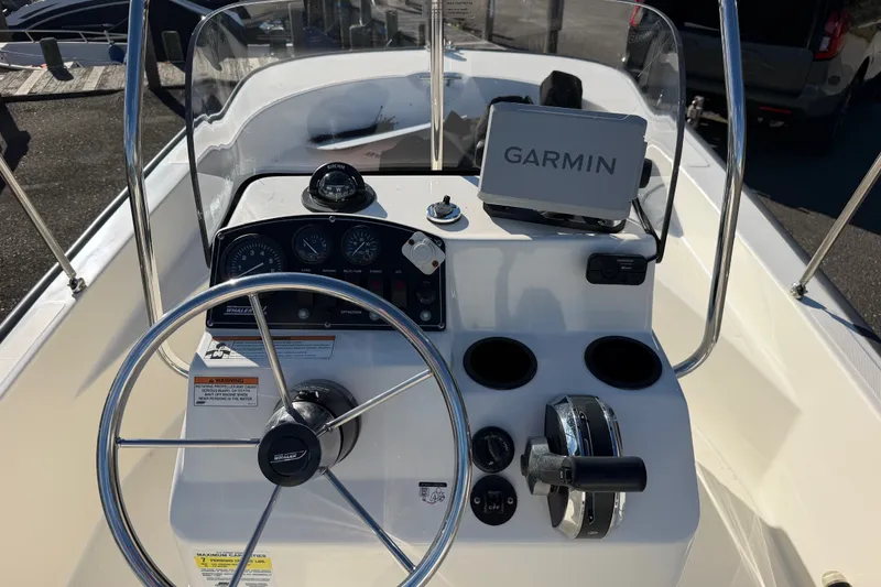 Slide: The Image of Boston Whaler 170 Montauk 2017 boat console with Garmin navigation system. - 17