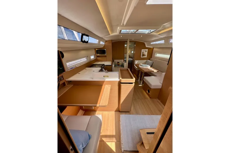 Slide: The Image of Interior of 2024 Jeanneau Sun Odyssey 410 yacht, featuring modern design and spacious layout. - 58