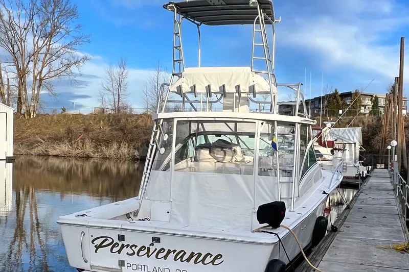 Slide: The Image of 2003 Luhrs 36 Open boat named "Perseverance" docked in Portland, Oregon marina. - 47