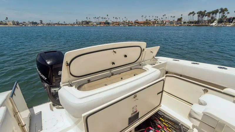Slide: The Image of 2008 Fountain 38 Sportfishing Cruiser - "SWIFT SERENITY": Aft Deck with Storage Compartment - 12