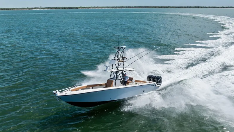 Slide: The Image of Aerial View of SeaVee 340B in Motion - 31