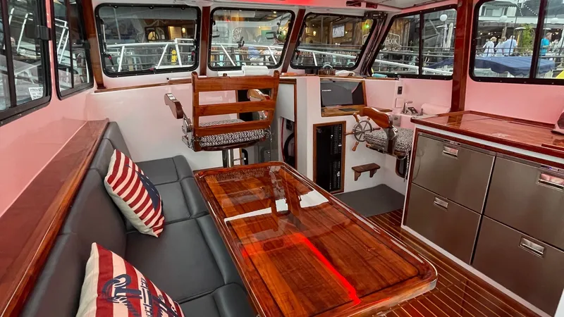 Slide: The Image of 2019 Donelle 35 Flybridge Sportfish "BEAR FLAG 3.0" - Spacious Salon with Helm Station - 17