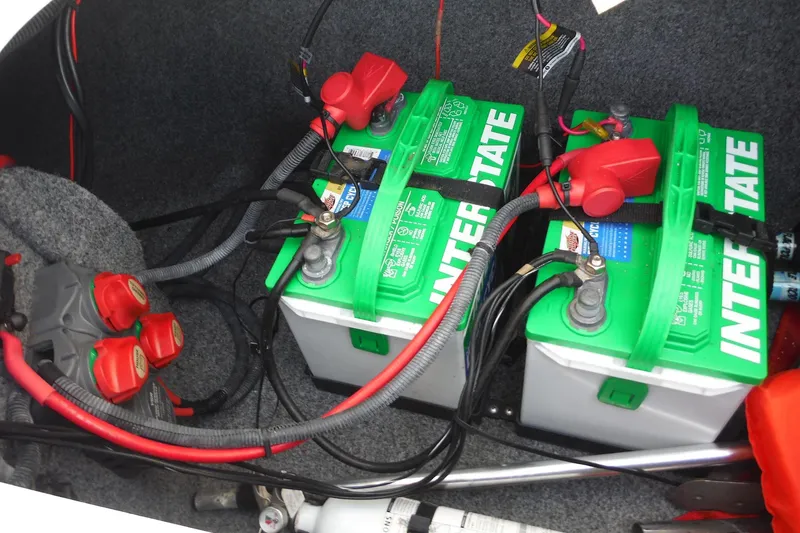 Slide: The Image of Battery compartment of a 2011 Yamaha Boats 242 Limited with Interstate batteries. - 28