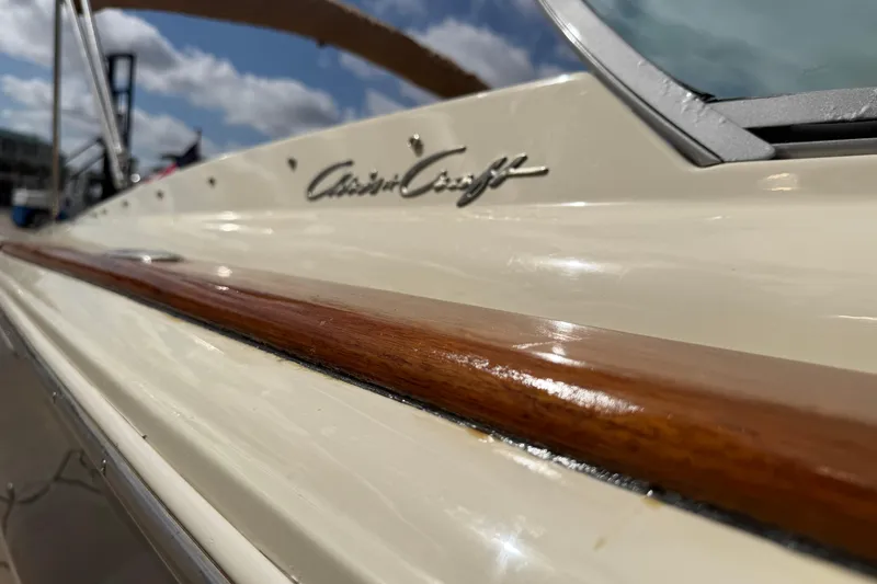 Slide: The Image of Close-up of 2001 Chris-Craft Launch 28 boat with polished wood detail. - 10