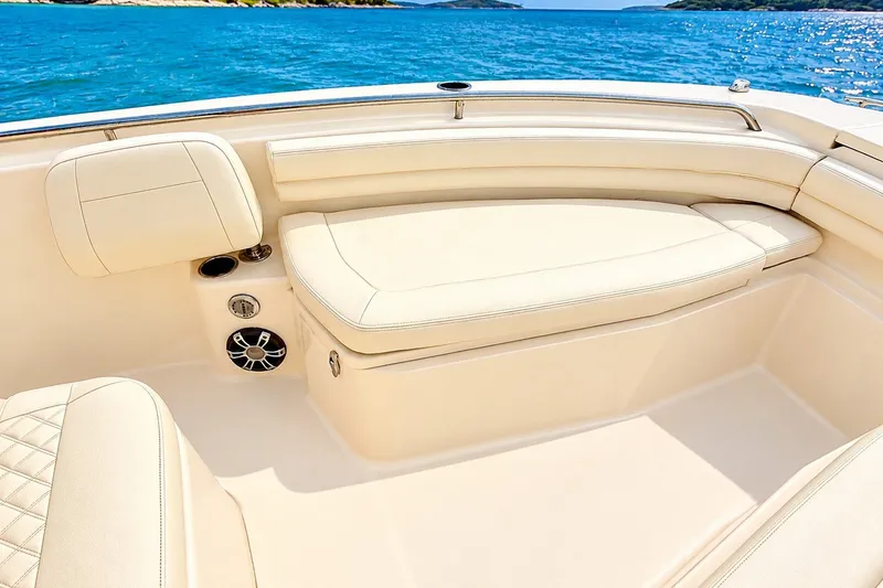 Slide: The Image of Luxurious seating on 2025 Grady-White Fisherman 257 boat, with ocean view. - 23