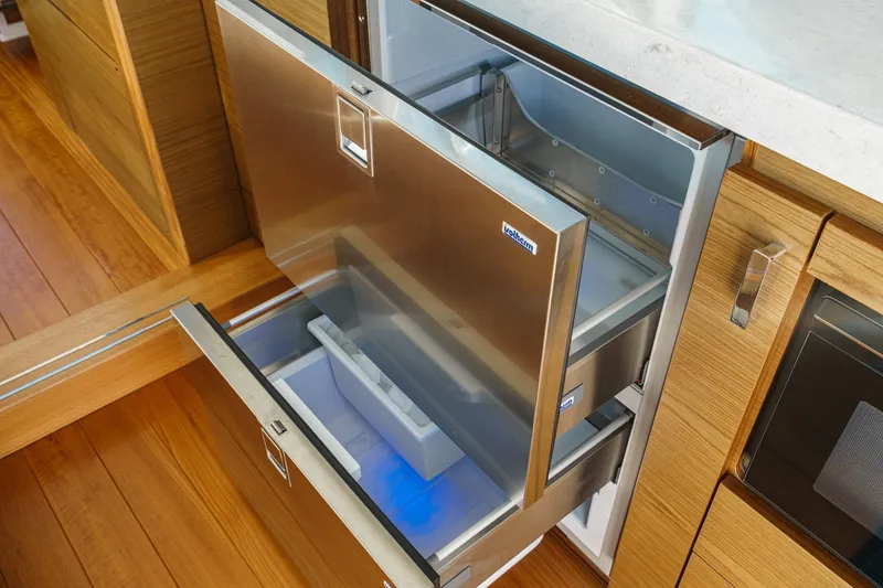 Slide: The Image of Stainless steel drawer refrigerator in 2021 Tiara C 44 Coup yacht kitchen. - 19