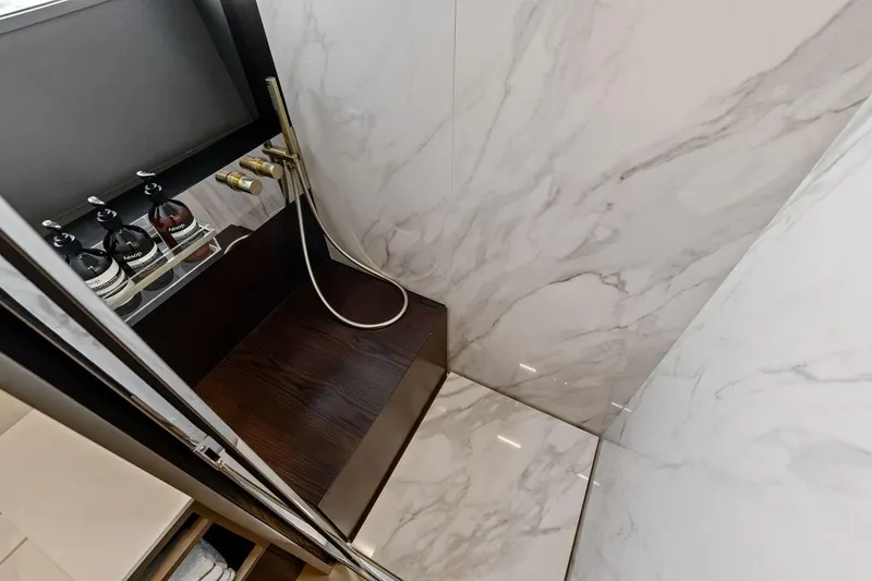Slide: The Image of Luxurious marble shower in 2022 Ferretti 850 yacht with elegant fixtures and amenities. - 55