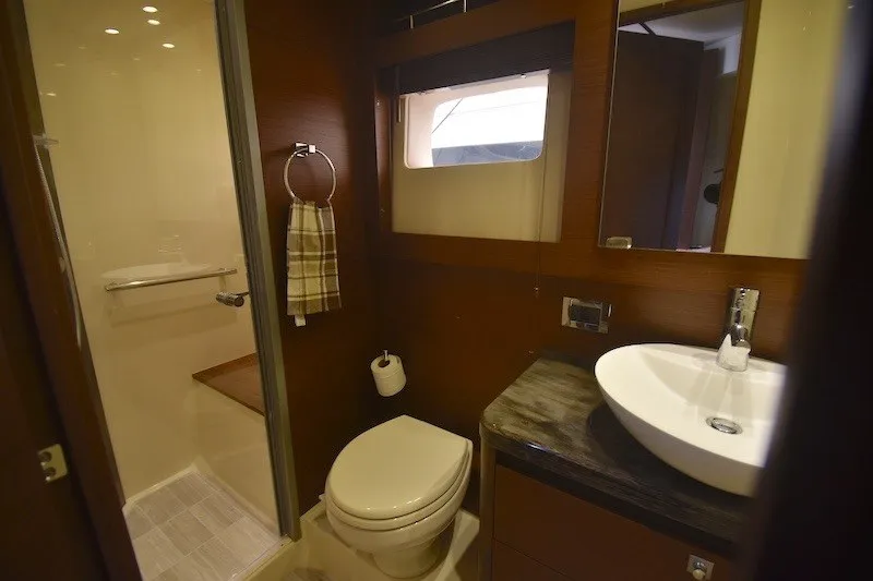Slide: The Image of Luxurious bathroom interior of 2015 Sea Ray 510 Fly yacht with modern fixtures. - 22