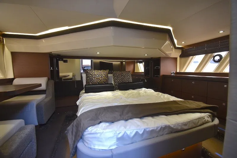 Slide: The Image of Luxurious interior of 2015 Sea Ray 510 Fly yacht with elegant bedroom design. - 19