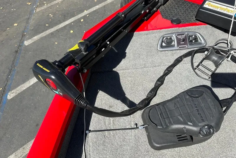 Slide: The Image of 2012 Tracker Pro Team 175 TXW boat deck with trolling motor and foot pedal. - 20