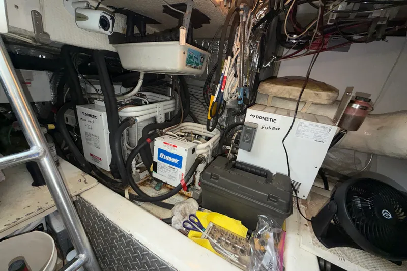 Slide: The Image of Engine room of 2001 Ocean Yachts 48 Super Sport with Dometic equipment and wiring. - 64
