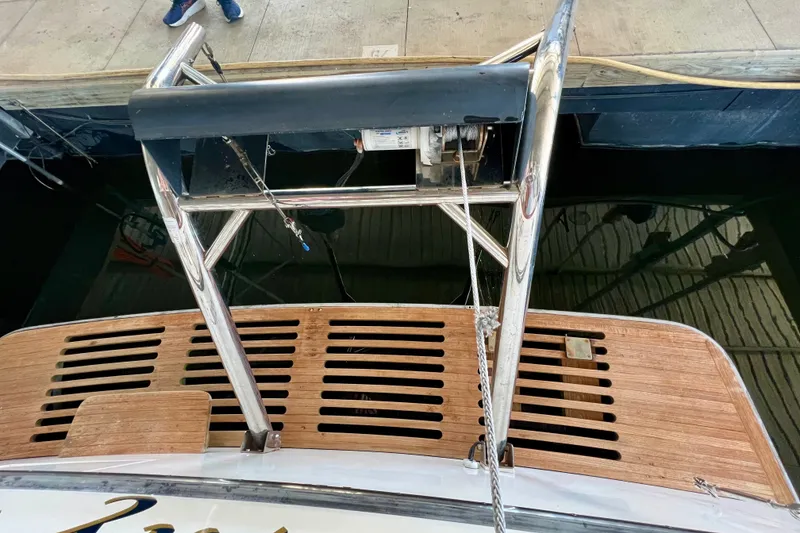 Slide: The Image of Stern view of 2000 Ocean Alexander 430 Classicco yacht with wooden swim platform. - 67