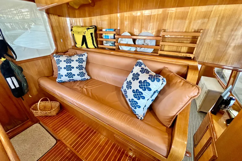Slide: The Image of Luxurious interior of 2000 Ocean Alexander 430 Classicco yacht with leather seating and nautical decor. - 21