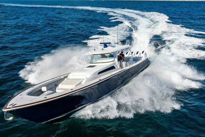 Slide: The Image of 2025 Valhalla V-55 yacht cruising swiftly on open ocean waters. - 4