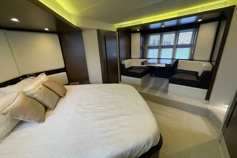 Slide: The Image of MASTER STATEROOM TO PORT WITH FORARD FACING BENCH SEATING & LARGE WINDOWS - 37