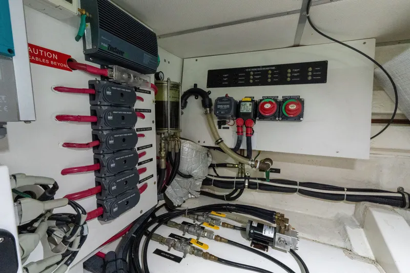 Slide: The Image of Electrical panel and wiring inside a 2009 Grand Banks 45 Eastbay SX yacht. - 76