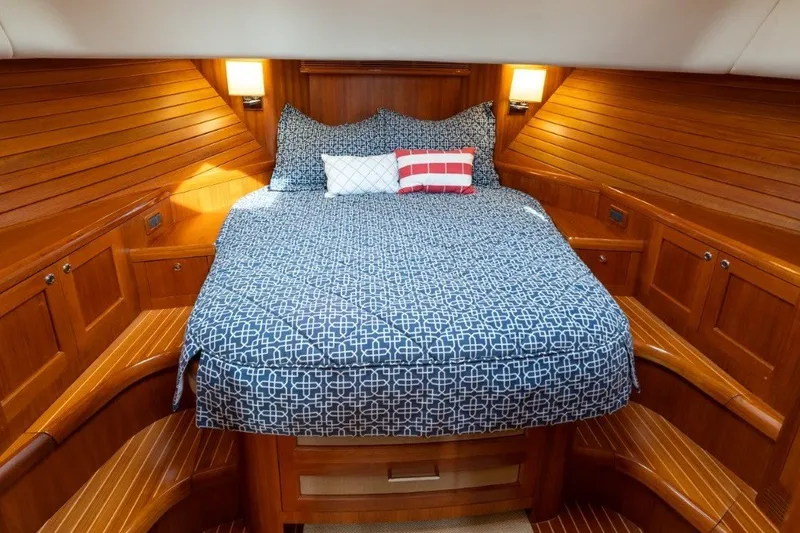Slide: The Image of Luxurious cabin interior of 2009 Grand Banks 45 Eastbay SX yacht with cozy bedding. - 68