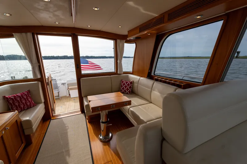 Slide: The Image of Luxurious interior of 2009 Grand Banks 45 Eastbay SX yacht with scenic water view. - 23