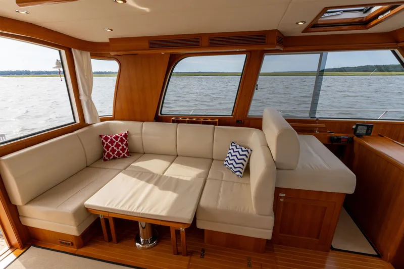 Slide: The Image of Luxurious interior of 2009 Grand Banks 45 Eastbay SX yacht with scenic water view. - 42