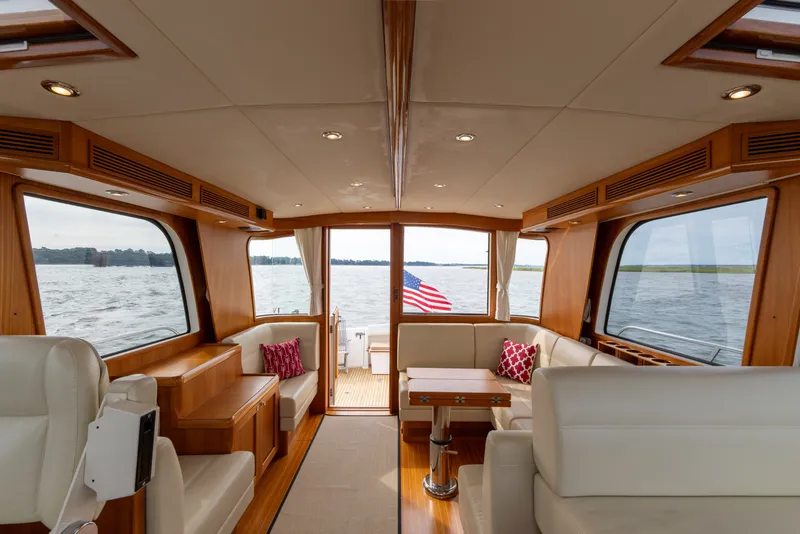 Slide: The Image of Luxurious interior of 2009 Grand Banks 45 Eastbay SX yacht with scenic water view. - 37