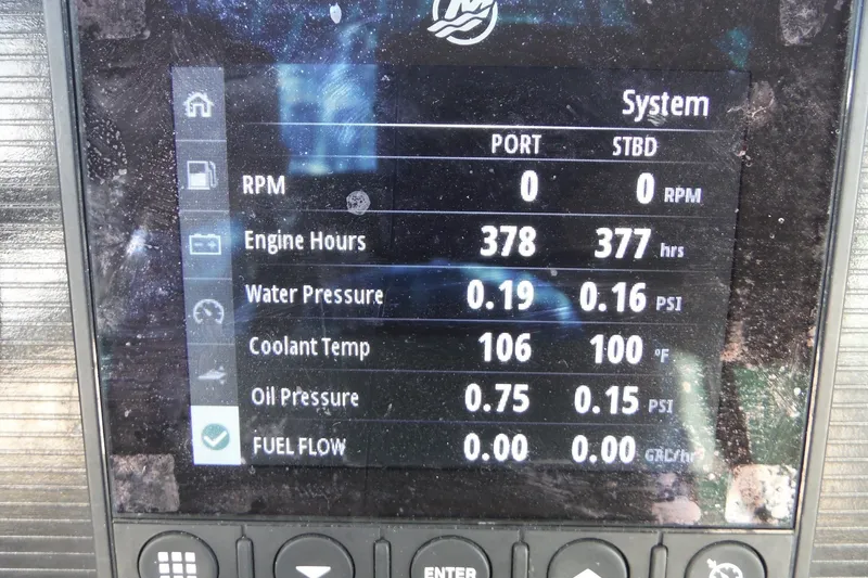 Slide: The Image of Display screen of a 2020 Boston Whaler 270 Dauntless showing engine metrics. - 29