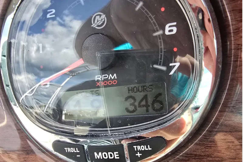 Slide: The Image of Close-up of 2006 Sea Ray 220 Sundeck tachometer showing 346 engine hours. - 10