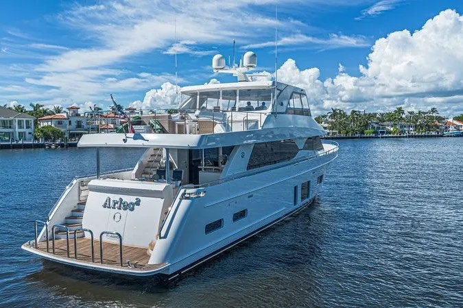 Slide: The Image of Luxurious 2018 Ocean Alexander 85 E yacht cruising on a sunny day. - 5