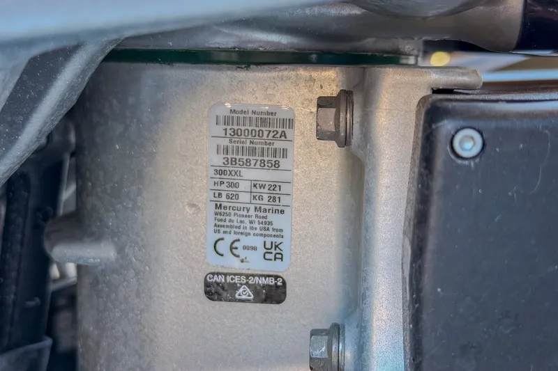 Slide: The Image of Label on a 2026 Monterey Elite 30 OB boat engine, showing model and serial numbers. - 80