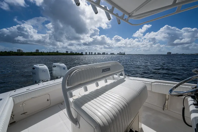 Slide: The Image of 2004 Jupiter 31 Cuddy boat on open water under a cloudy sky. - 11