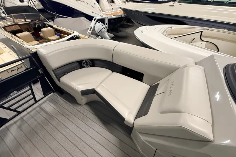 Slide: The Image of Luxurious seating on 2025 Sylvan G3 CLZ DC boat, showcasing modern design and comfort. - 9