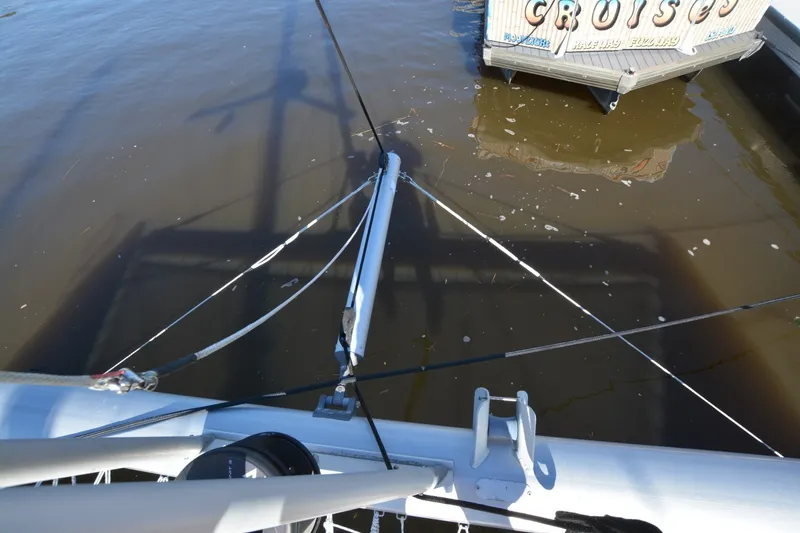 Slide: The Image of Fountaine Pajot LAVEZZI 40 catamaran deck view, 2006 model, moored near a dock. - 7