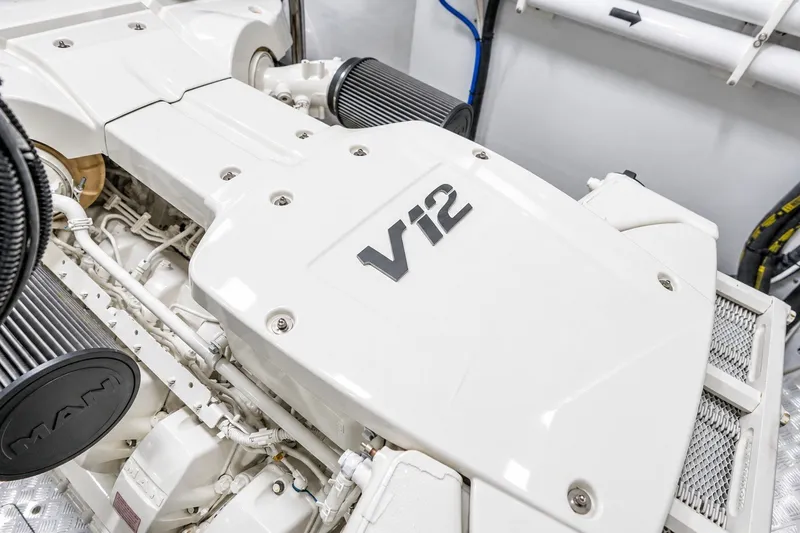 Slide: The Image of V12 engine of 2021 Princess Y85 yacht, showcasing powerful marine engineering. - 66