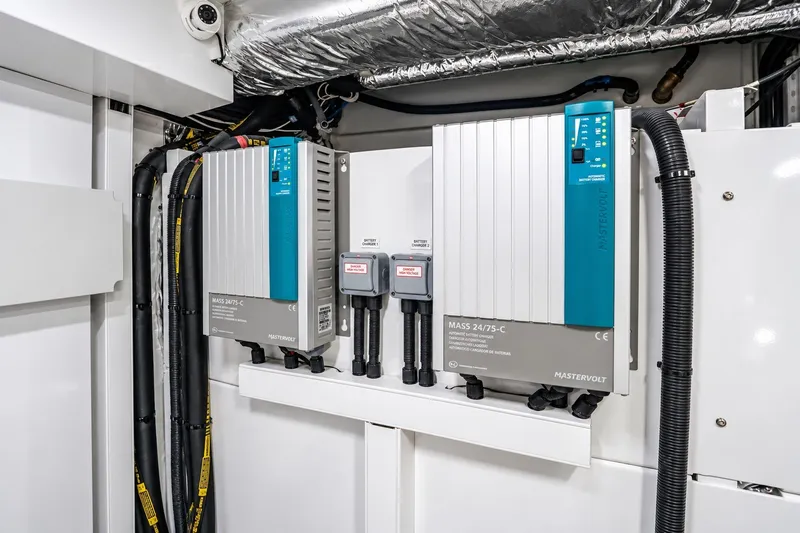 Slide: The Image of Electrical system in a 2021 Princess Y85 yacht, featuring Mastervolt components. - 67
