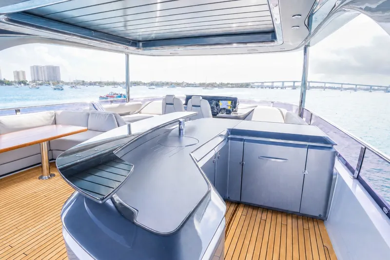 Slide: The Image of Luxurious 2021 Princess Y85 yacht deck with modern seating and ocean view. - 17
