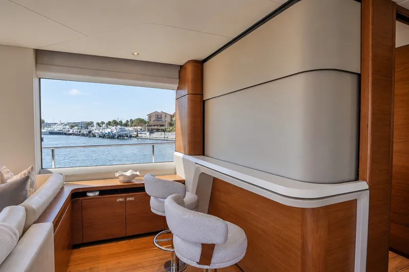 Slide: The Image of Luxurious interior of 2021 Princess Y85 yacht with waterfront view and modern furnishings. - 34