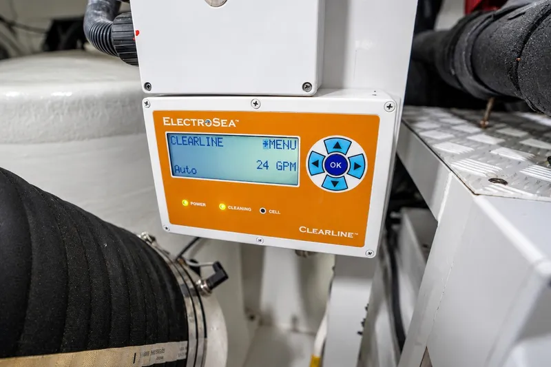 Slide: The Image of ElectroSea Clearline system on 2021 Princess Y85 yacht, displaying 24 GPM in auto mode. - 68