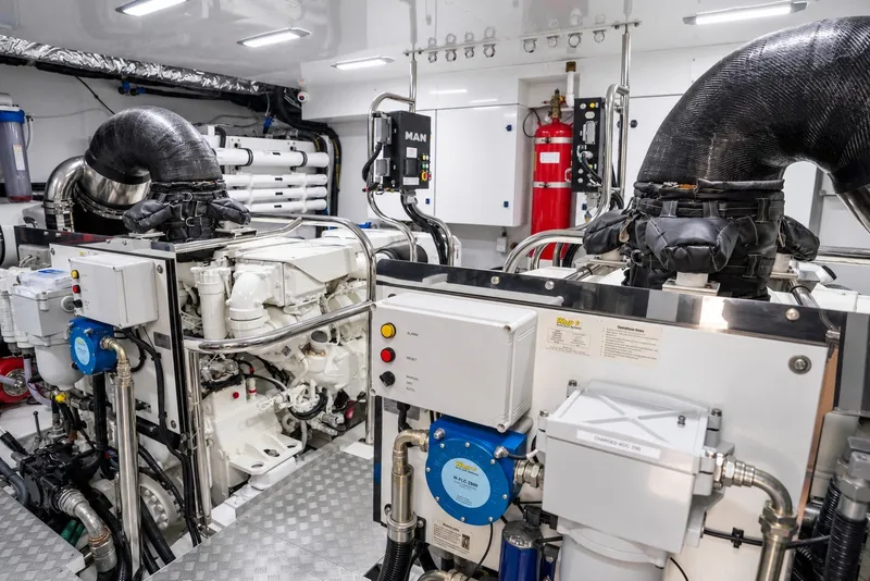 Slide: The Image of Engine room of 2021 Princess Y85 yacht, featuring advanced machinery and equipment. - 62