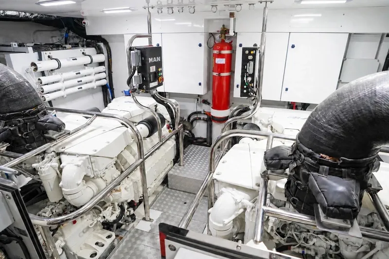 Slide: The Image of Engine room of 2021 Princess Y85 yacht with MAN engines and safety equipment. - 60
