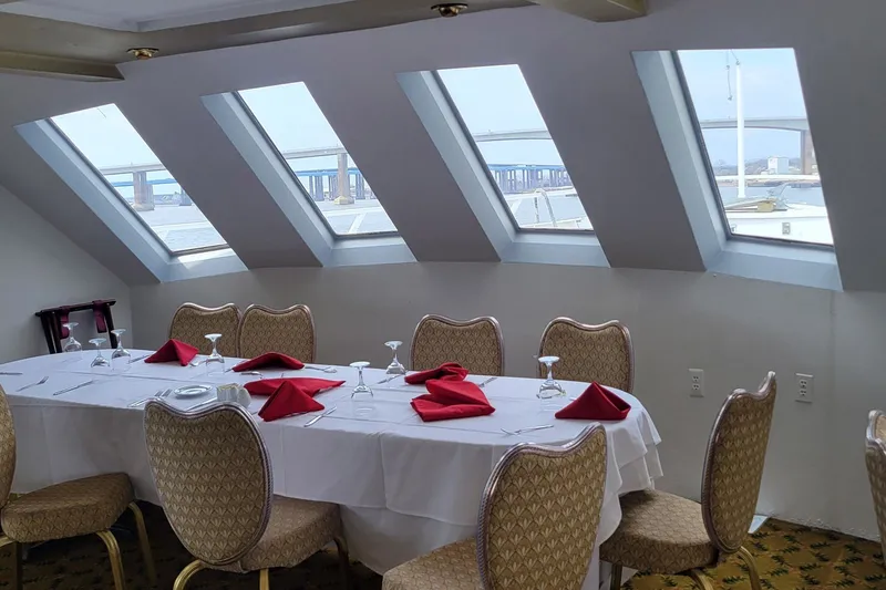 Slide: The Image of Elegant dining area on 1978 Blount Passenger ship with scenic window views. - 14
