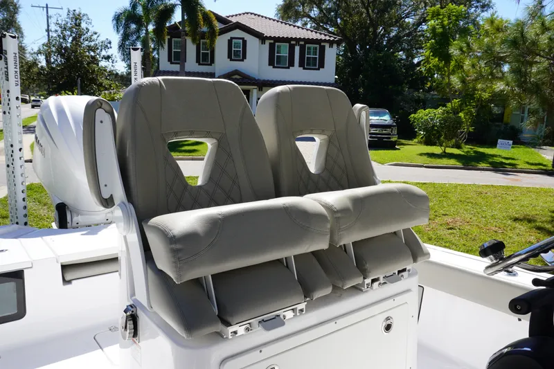 Slide: The Image of 2024 Sportsman Masters 267OE Bay Boat with dual cushioned seats. - 28