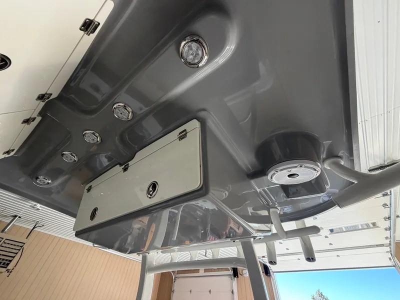 Slide: The Image of The image shows the roof of a 2022 Pioneer 270 Pelagic boat with built-in lights. - 20