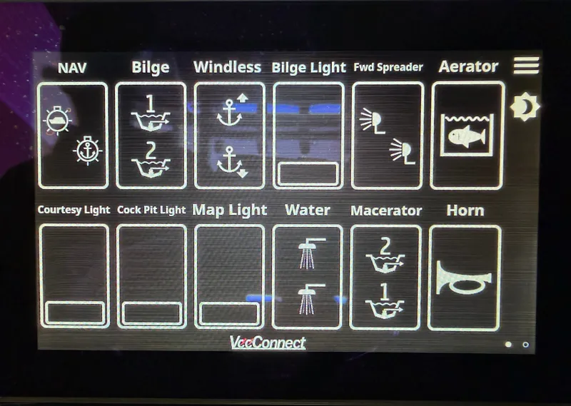 Slide: The Image of A control screen displaying various boat functions like bilge pump, lighting, and horn. - 27