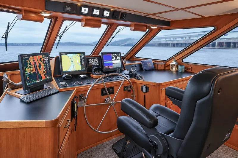 Slide: The Image of Pilothouse of 1991 Tollycraft 61 Motor Yacht with navigation equipment and leather captain's chair. - 26