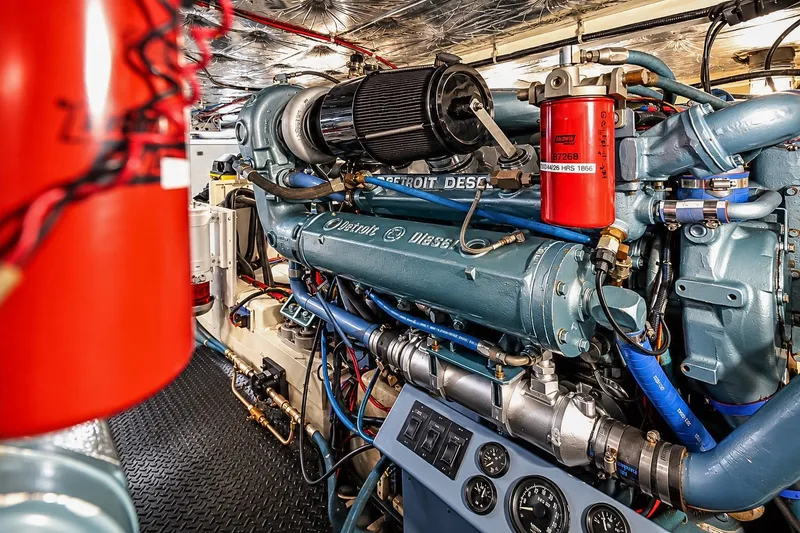 Slide: The Image of Engine room of 1991 Tollycraft 61 Pilothouse Motor Yacht with Detroit Diesel engine. - 61