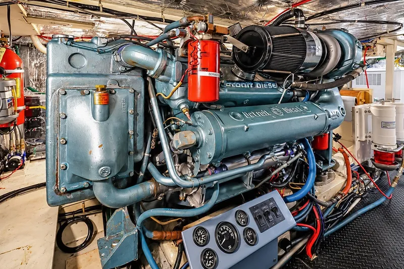Slide: The Image of Engine room of 1991 Tollycraft 61 Pilothouse Motor Yacht with Detroit Diesel engine. - 60