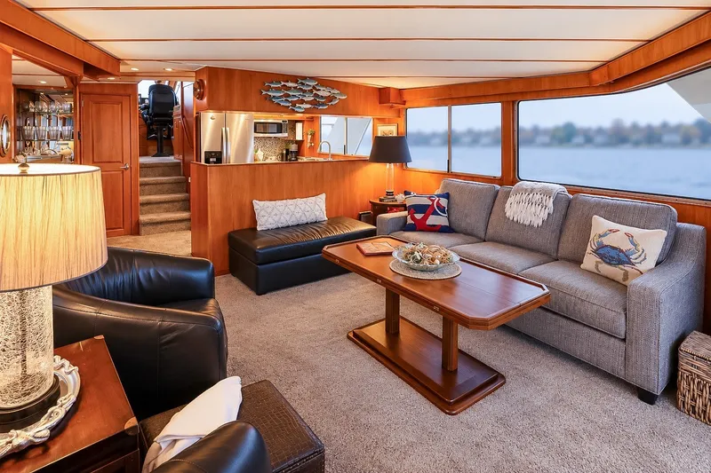 Slide: The Image of Luxurious interior of 1991 Tollycraft 61 Pilothouse Motor Yacht with elegant furnishings. - 15
