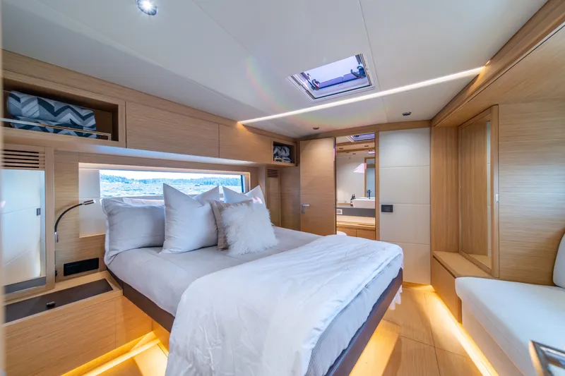 Slide: The Image of Luxurious interior of 2023 Pardo Yachts GT52 with modern bedroom design. - 34